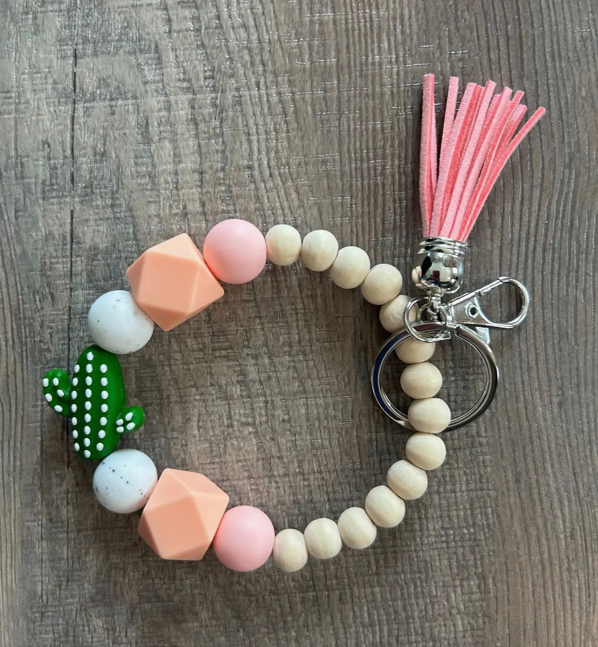 Cactus Wood & Silicone Wristlet Keychain