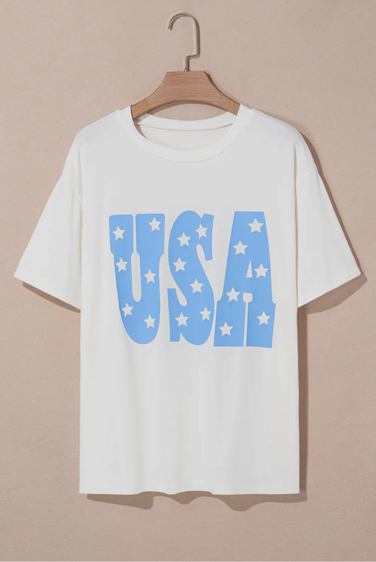 USA Star Crewneck Tee-Plus Size!