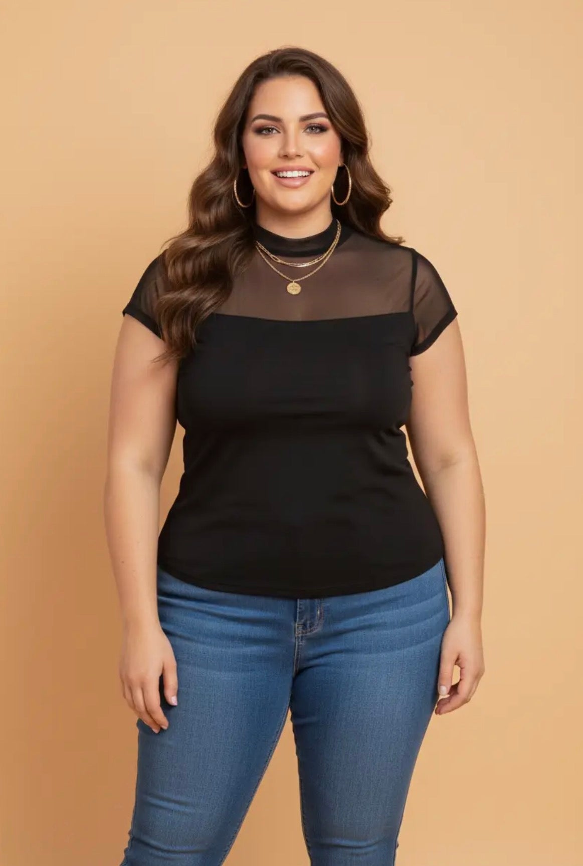 Sheer Mesh Panel Top-Plus Size!