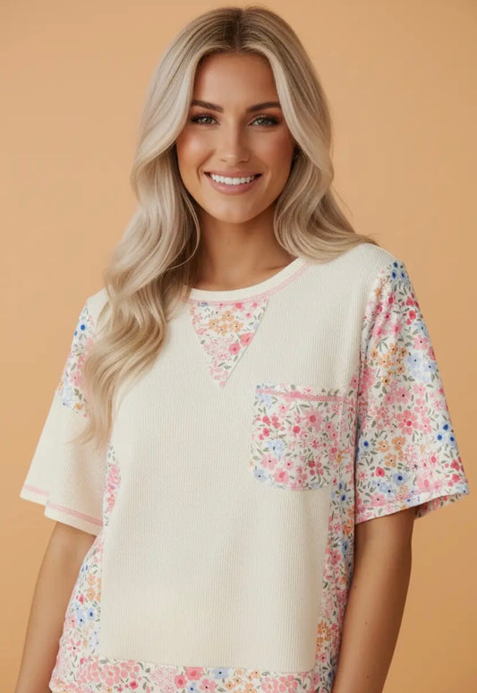 Floral Pocket Wide Sleeve Top