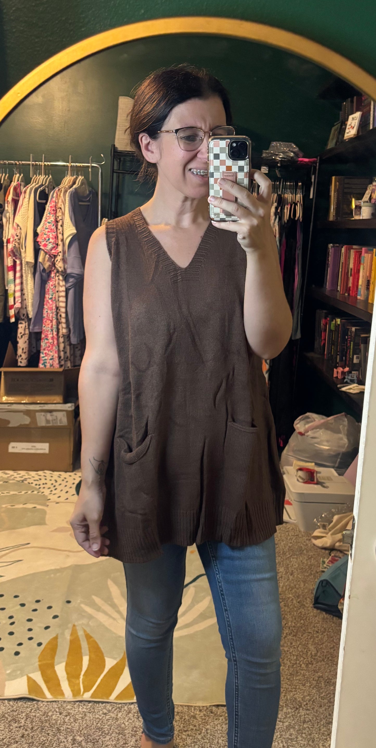 V-Neck Textured Sweater Vest Tunic