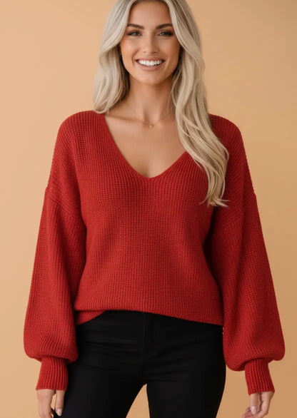 Lantern Sleeve Bow Back Sweater