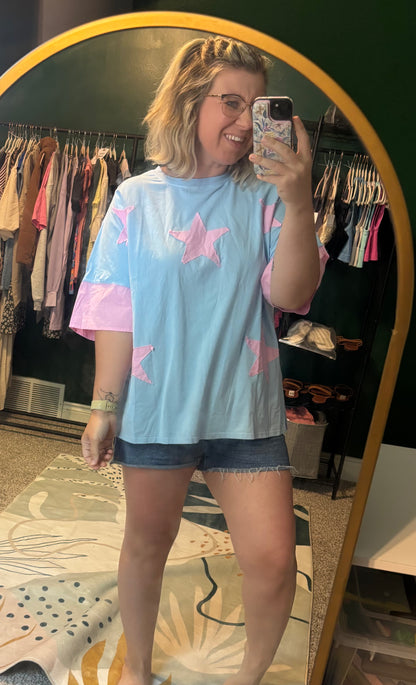 Frayed Patchwork Star Oversized Tee