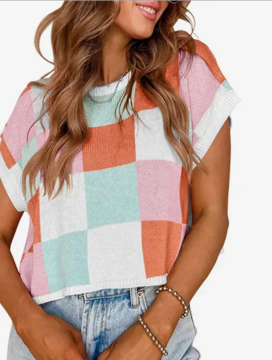 Checkered Knit Sweater