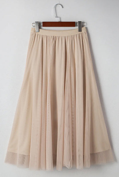 Tulle Overlay Midi Skirt