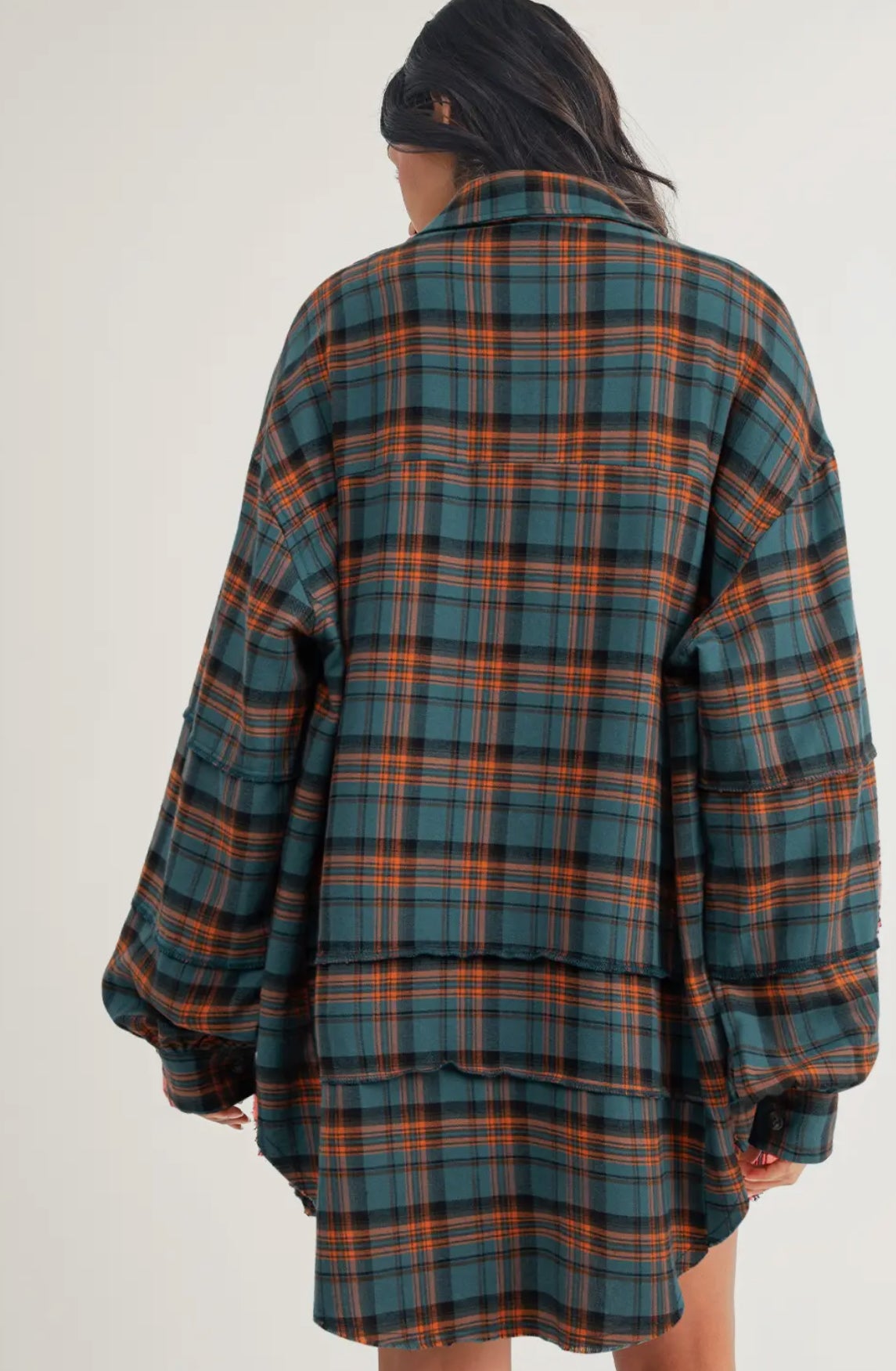 Side Split Distressed Plaid Button Up Top