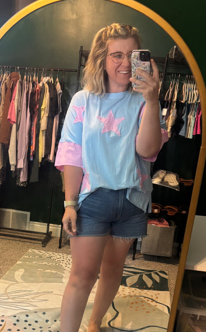 Frayed Patchwork Star Oversized Tee