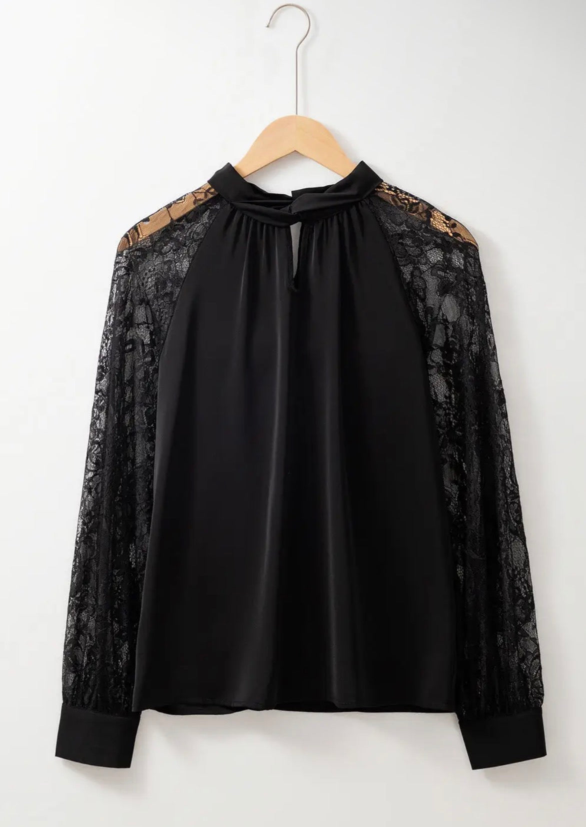 Keyhole Back Lace Sleeve Top