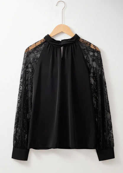 Keyhole Back Lace Sleeve Top
