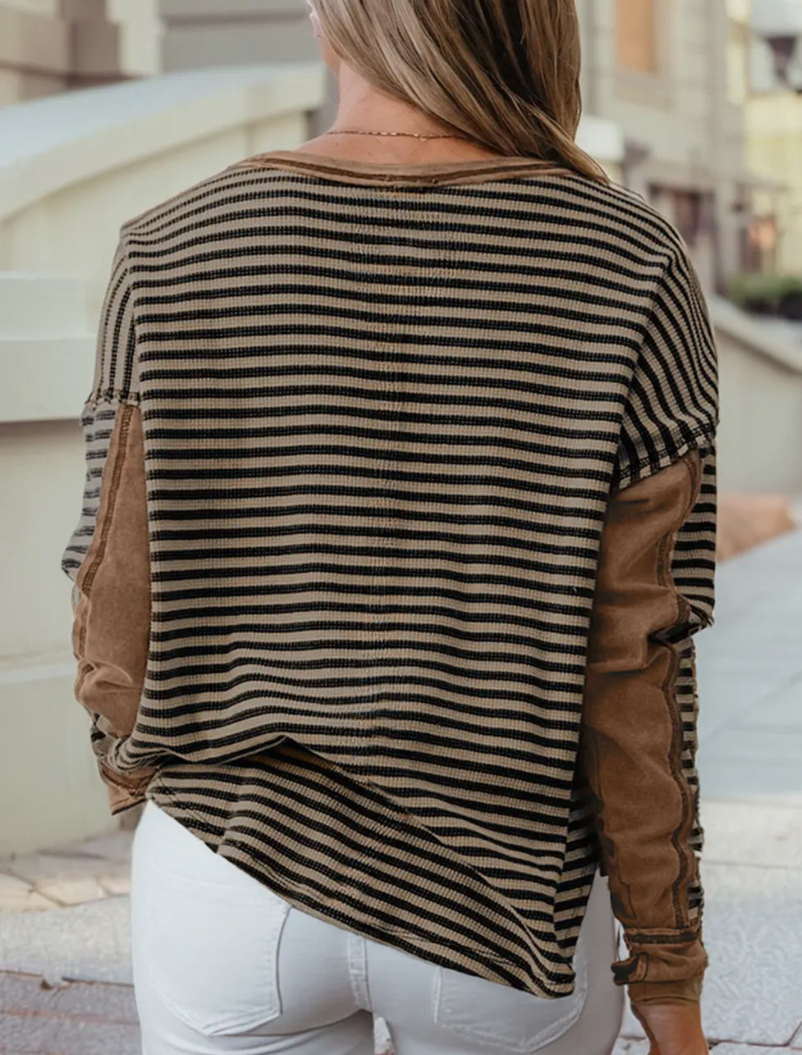 Striped Patchwork Long Sleeve Top