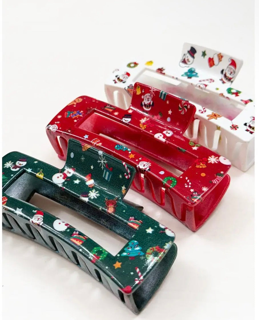 Christmas Rectangle Claw Clip