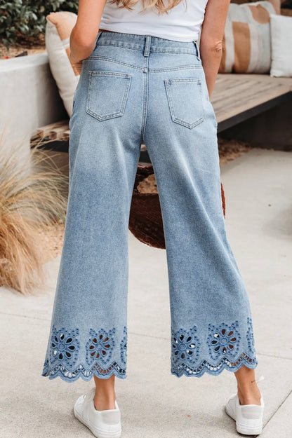 Embroidered Wide Leg Denim