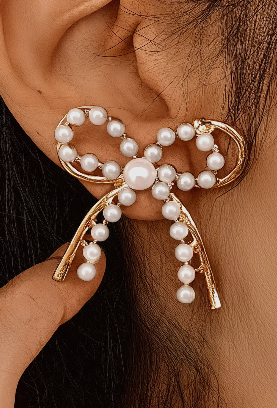 Pearl Embellished Bow Knot Stud Earrings