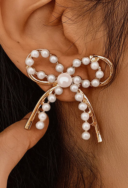 Pearl Embellished Bow Knot Stud Earrings