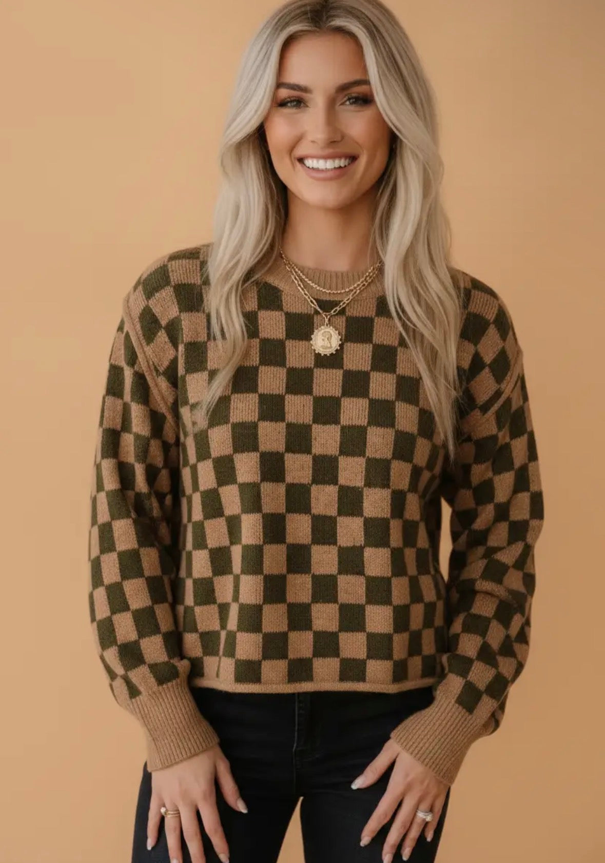 Checkered Drop Shoulder Sweater