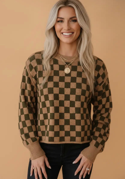 Checkered Drop Shoulder Sweater