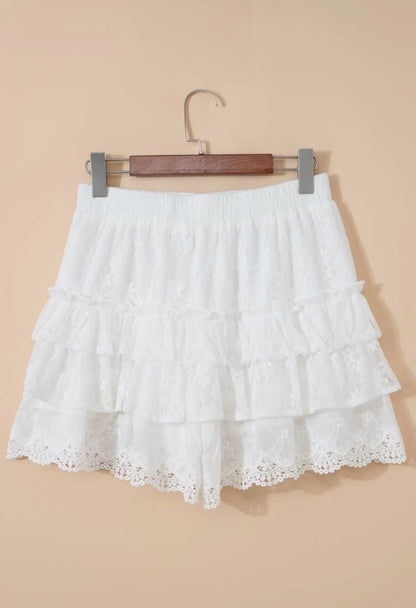 Lace Ruffle Tiered Drawstring Shorts
