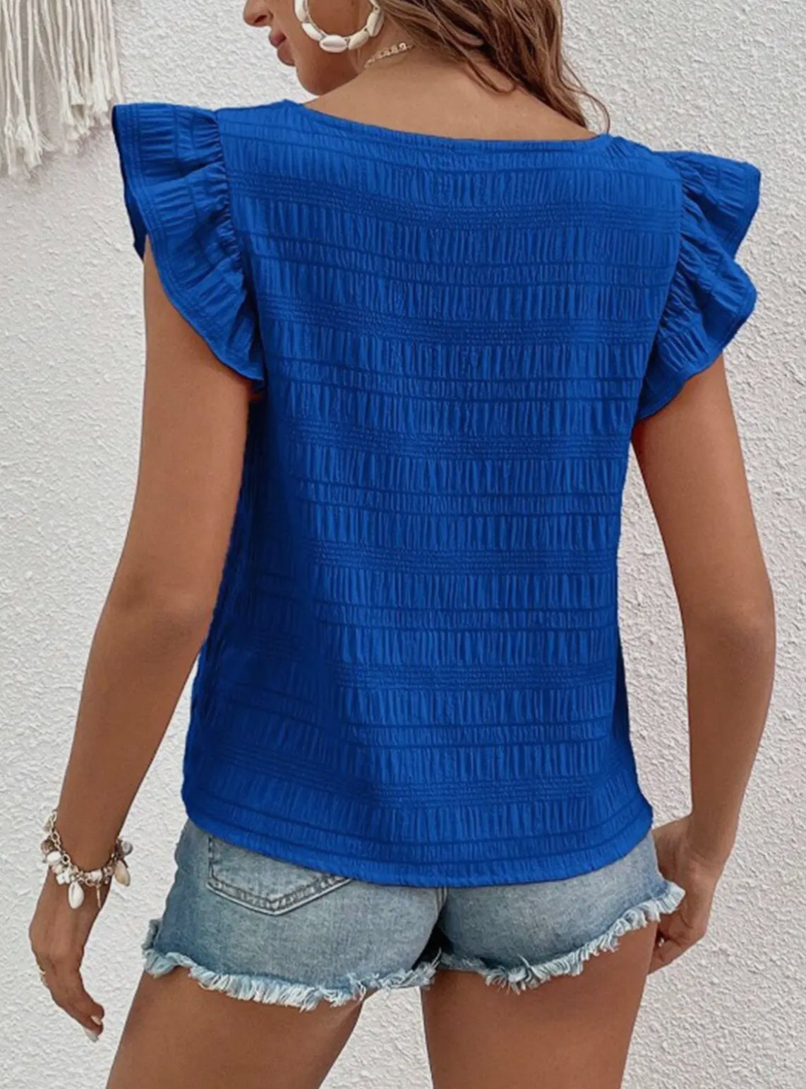 Squared Collar Ruffled Top