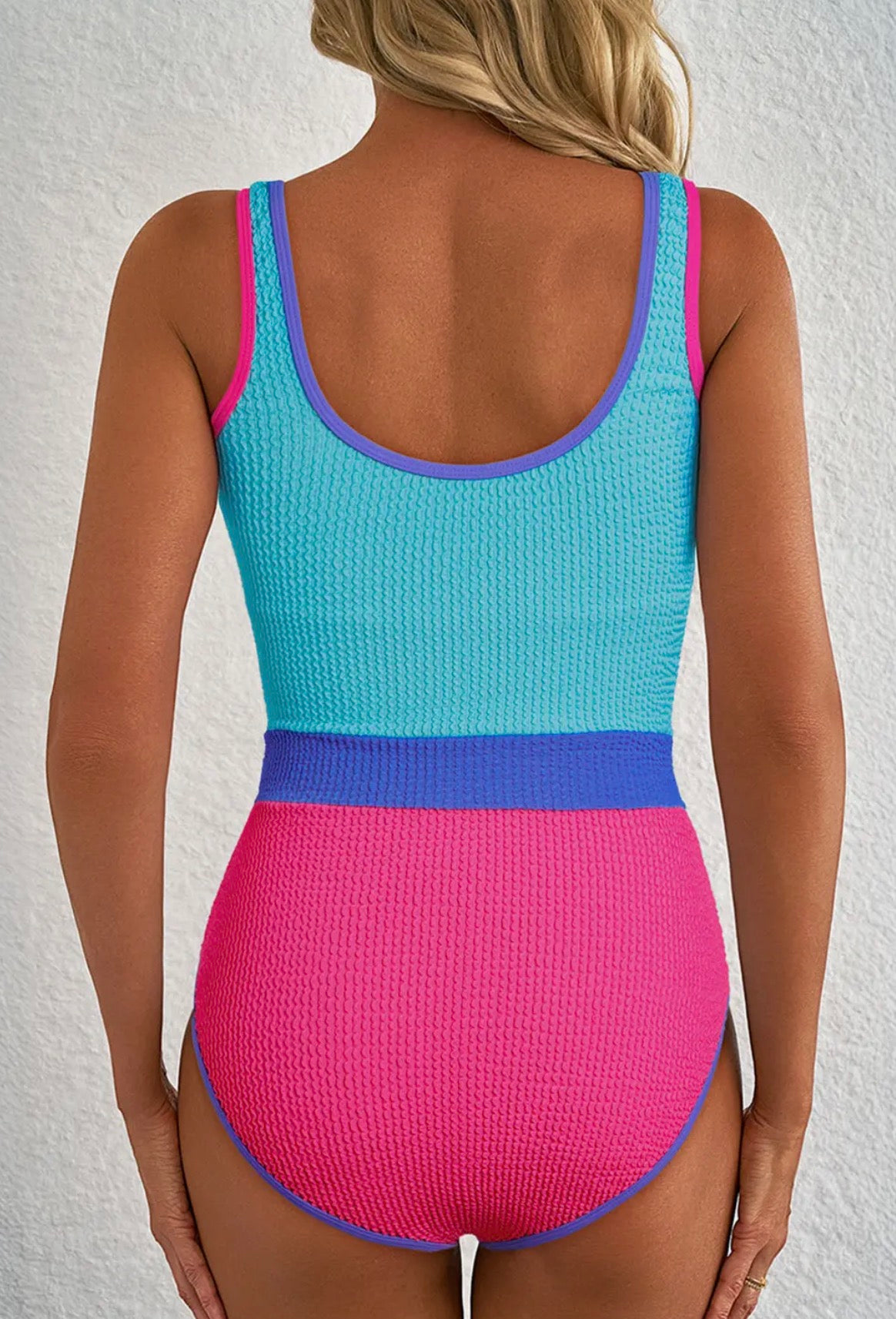 Colorblock Textured One Piece Swimsuit