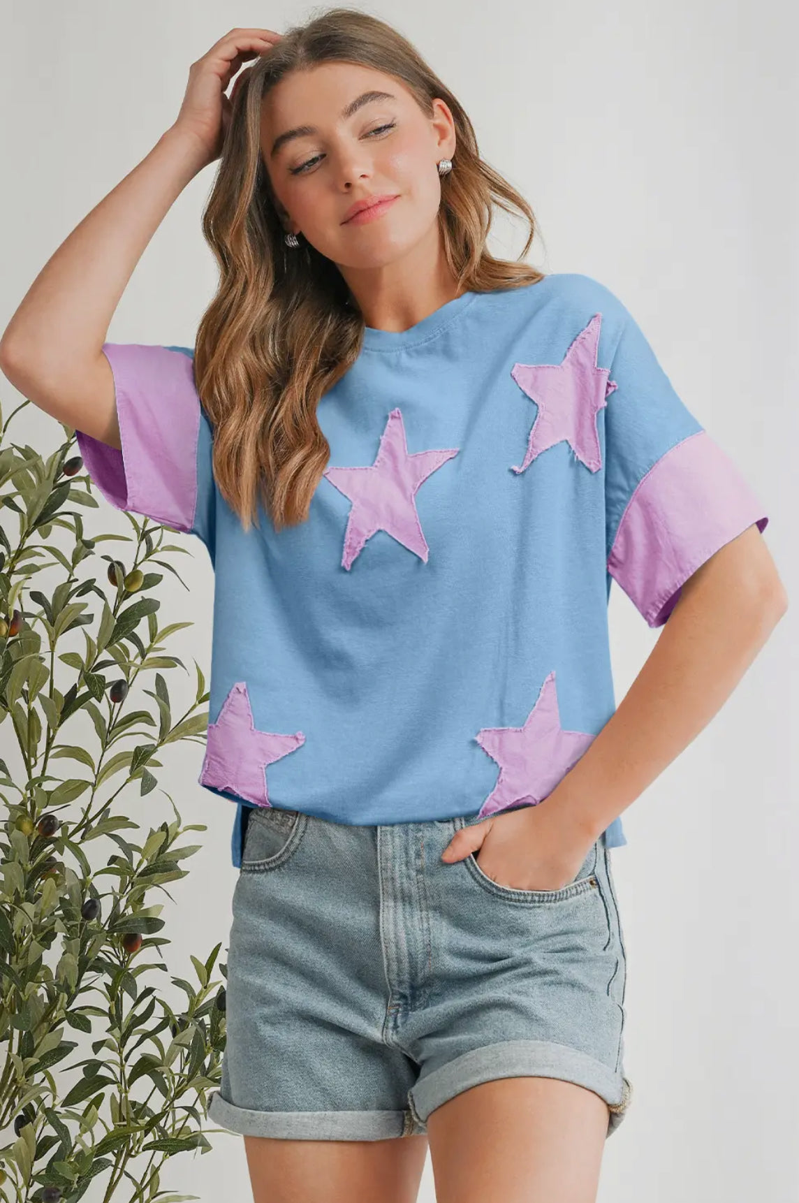 Frayed Patchwork Star Oversized Tee