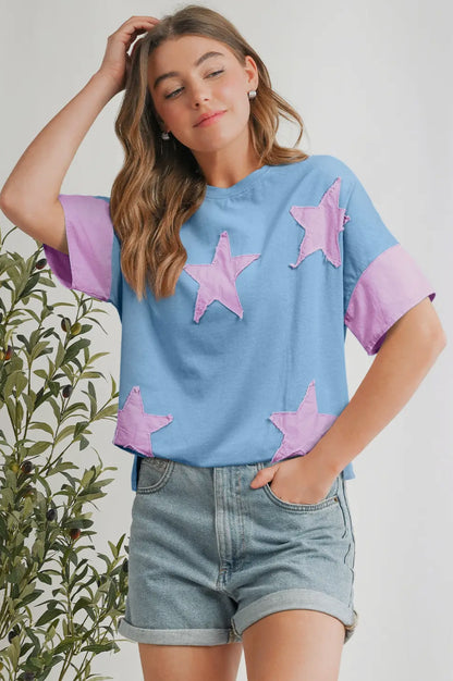 Frayed Patchwork Star Oversized Tee