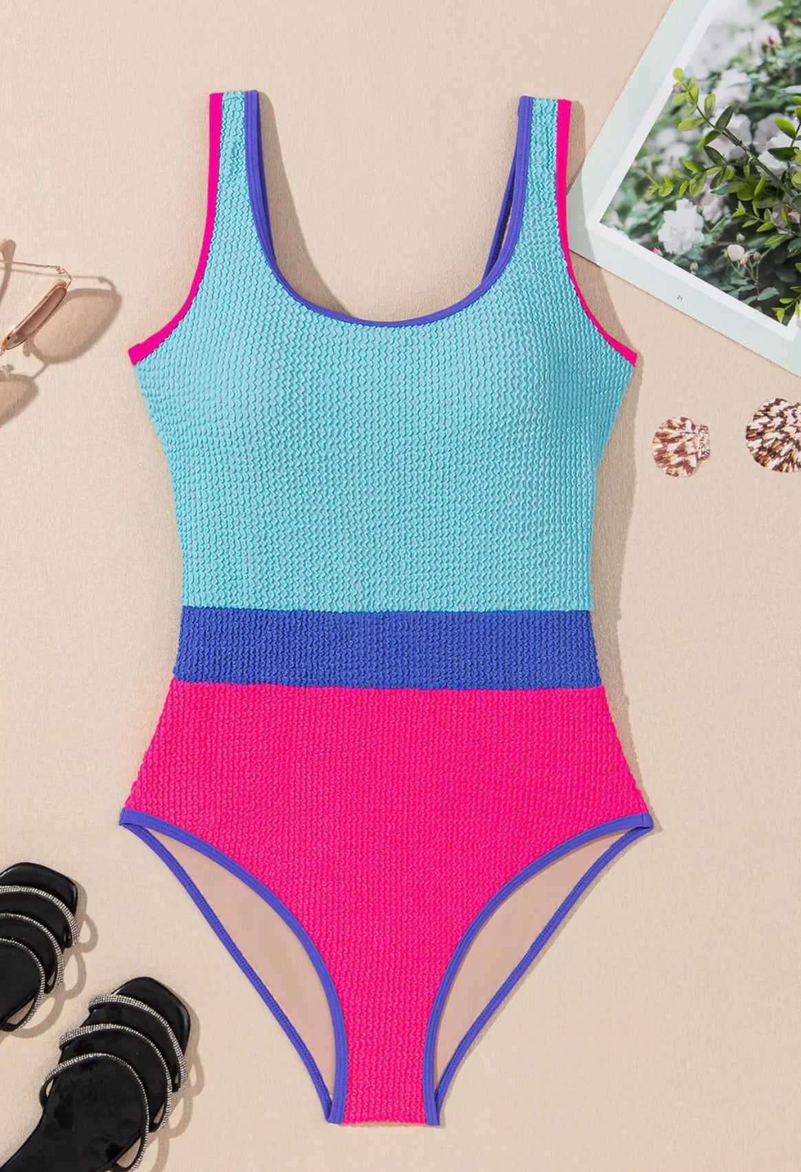 Colorblock Textured One Piece Swimsuit