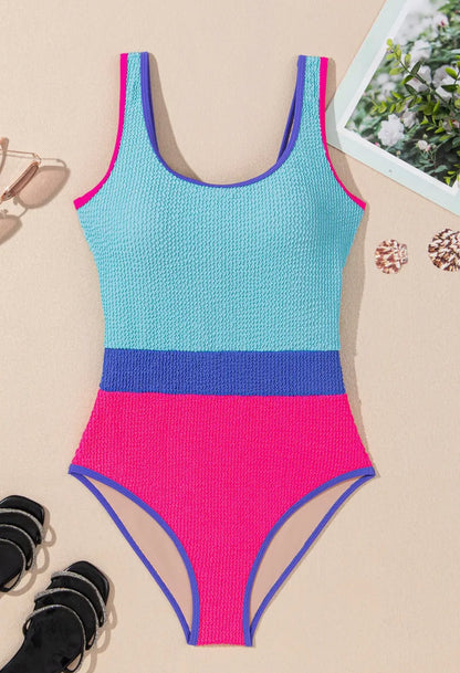 Colorblock Textured One Piece Swimsuit