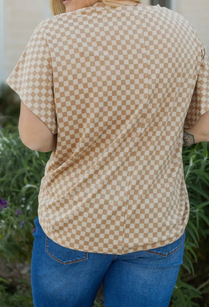 Round Neck Checkered Tee-Plus Size!
