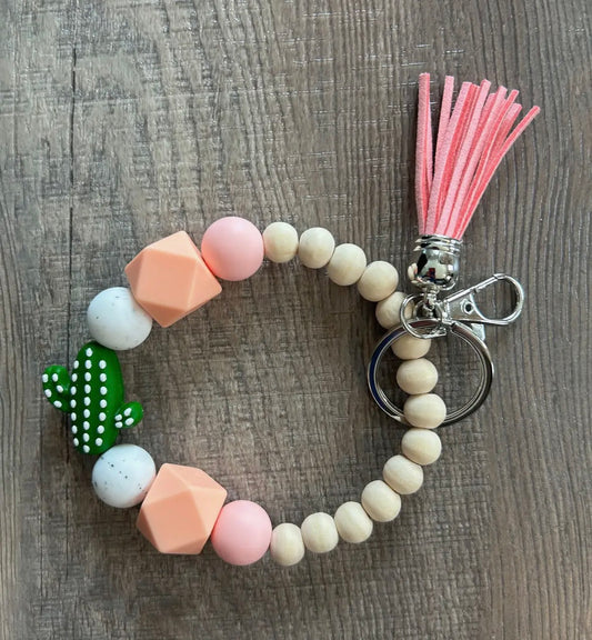 Cactus Wood & Silicone Wristlet Keychain