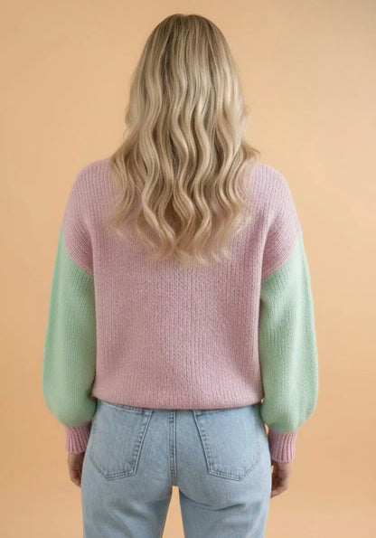 Colorblock Drop Shoulder Button Cardigan