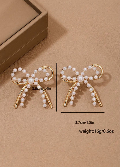 Pearl Embellished Bow Knot Stud Earrings