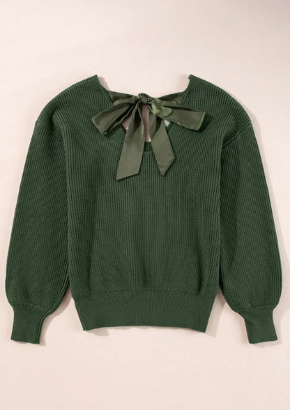 Lantern Sleeve Bow Back Sweater
