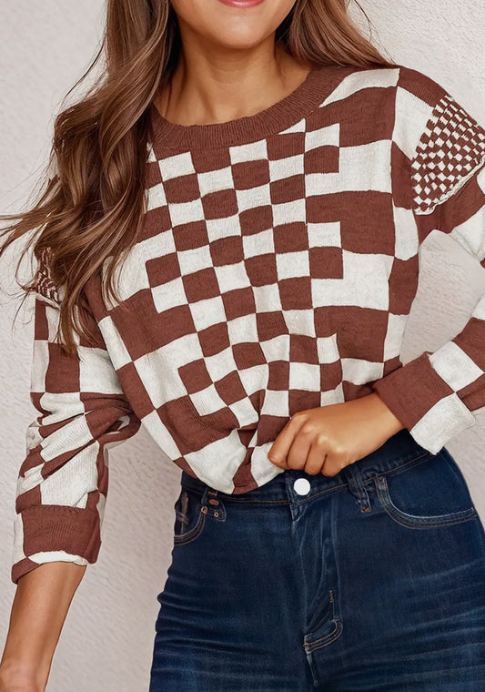 Checkered Drop Shoulder Sweater