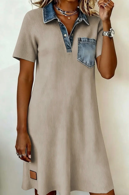 Denim Patchwork Ribbed Dress