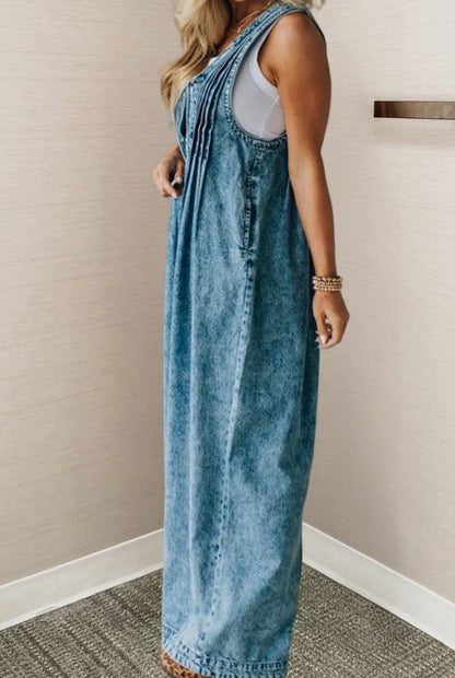 Acid Wash Tie Front Jumpsuit