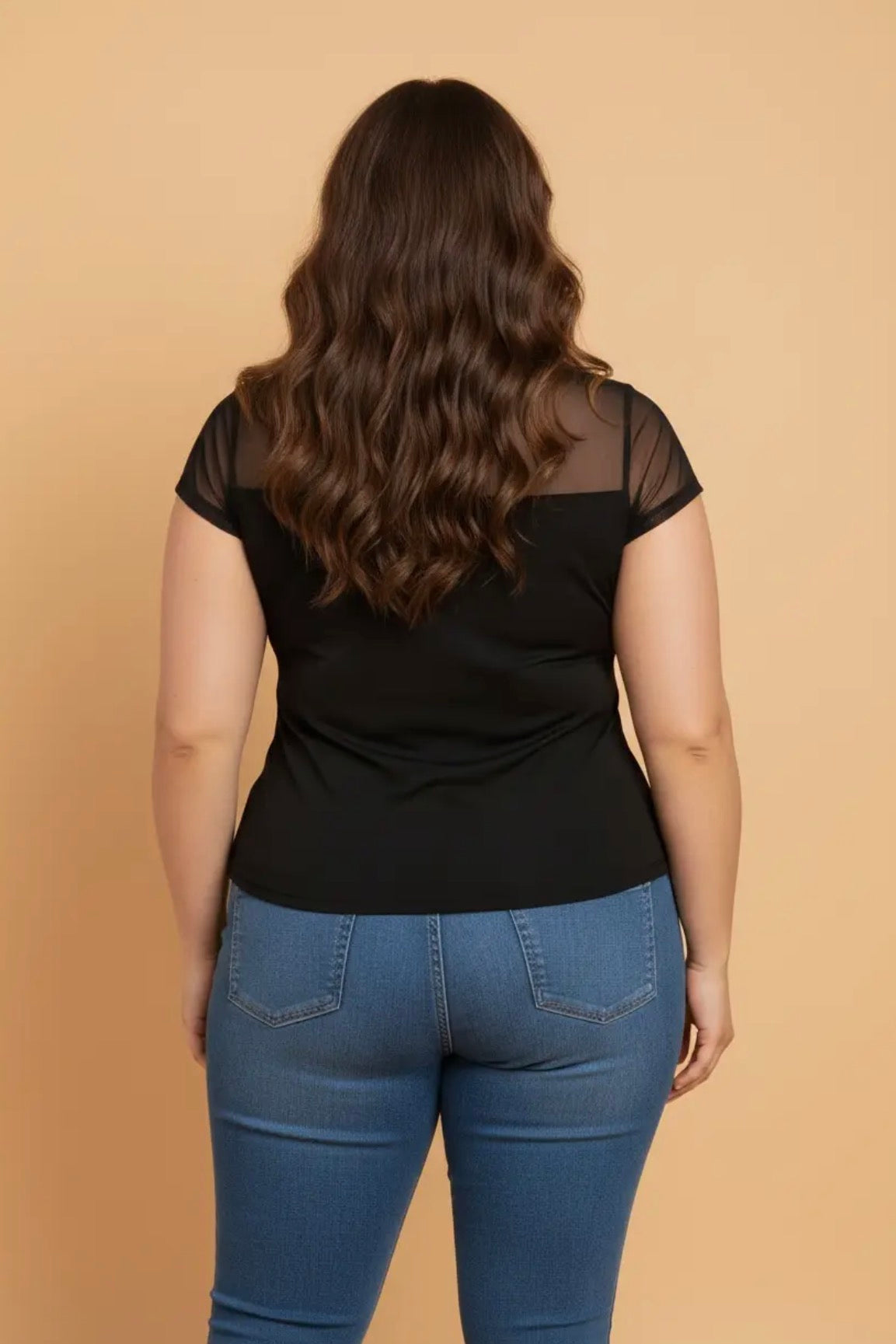 Sheer Mesh Panel Top-Plus Size!