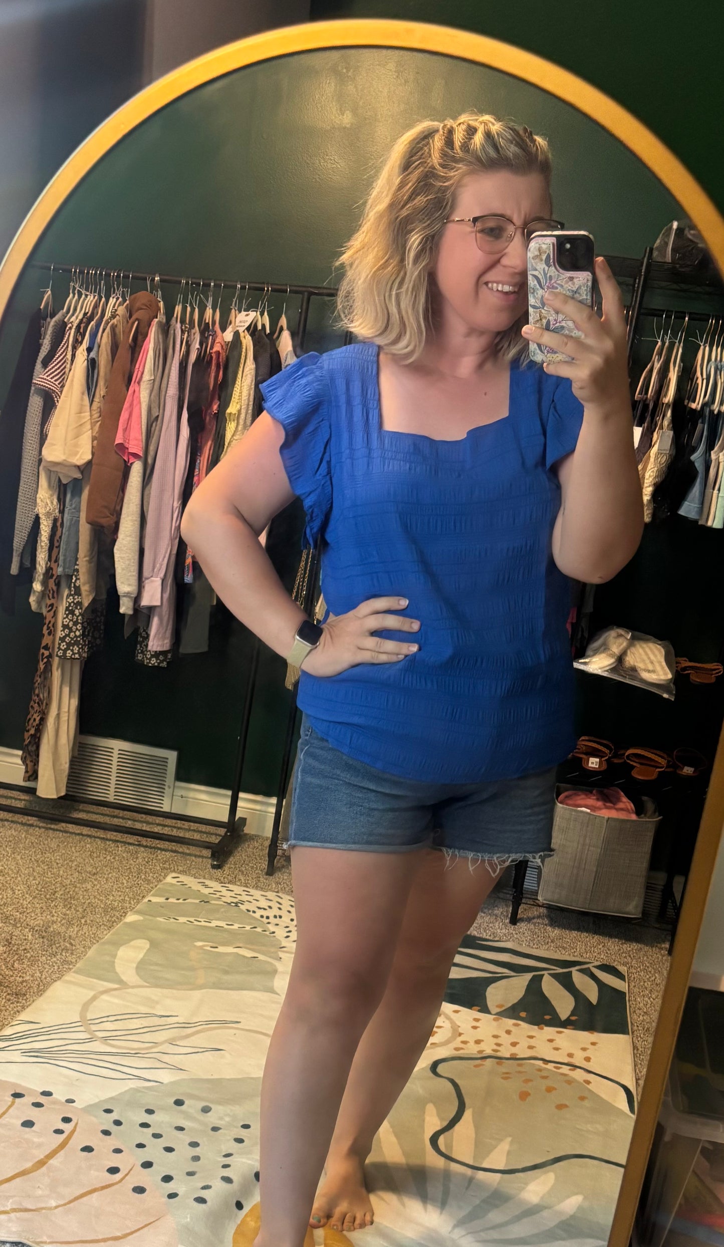 Squared Collar Ruffled Top