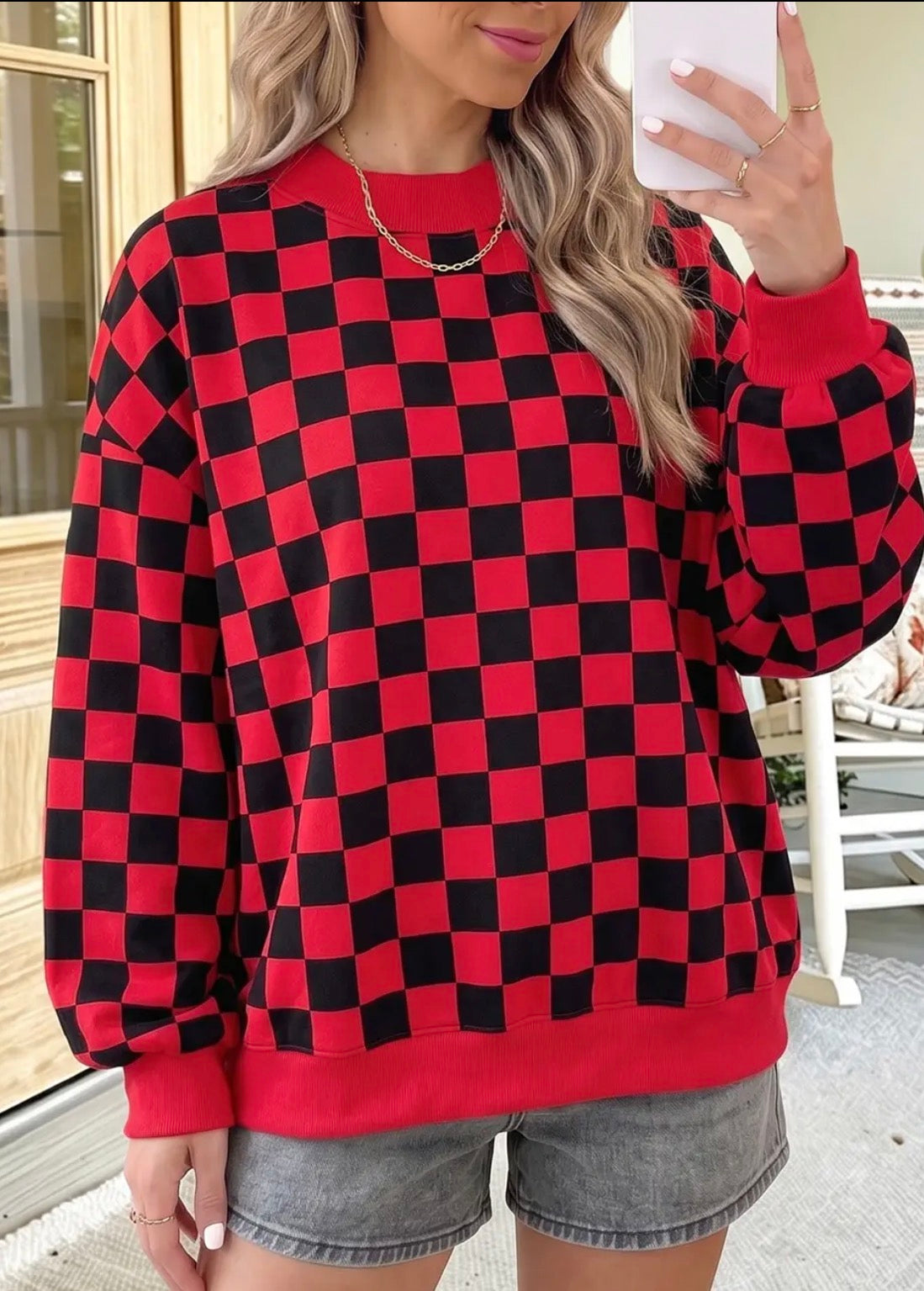 Game Day/Checkered Reversible Mock Neck Sweatshirt
