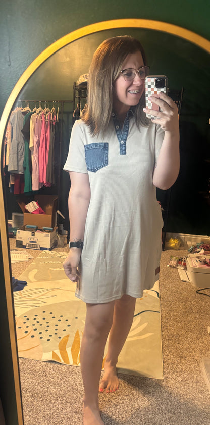 Denim Patchwork Ribbed Dress