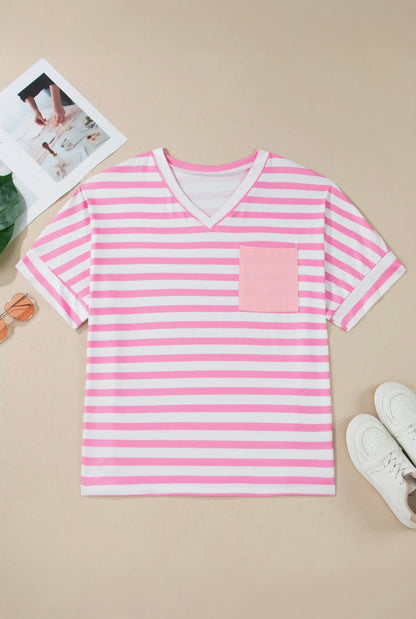 Striped Patch Pocket Tee-Plus Size!