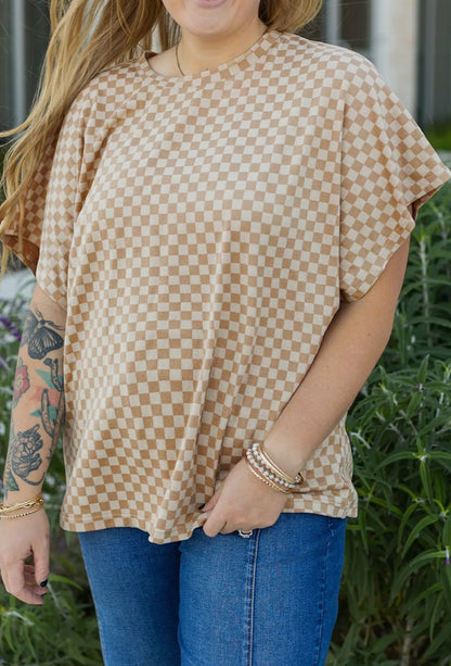 Round Neck Checkered Tee-Plus Size!