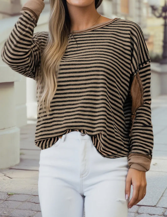 Striped Patchwork Long Sleeve Top