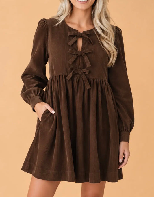 Front Tie Corduroy Dress
