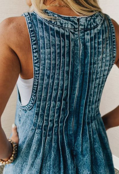 Acid Wash Tie Front Jumpsuit