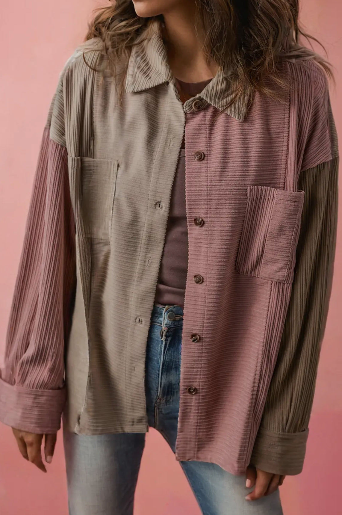 Colorblock Textured Button Shacket