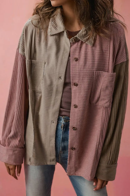 Colorblock Textured Button Shacket