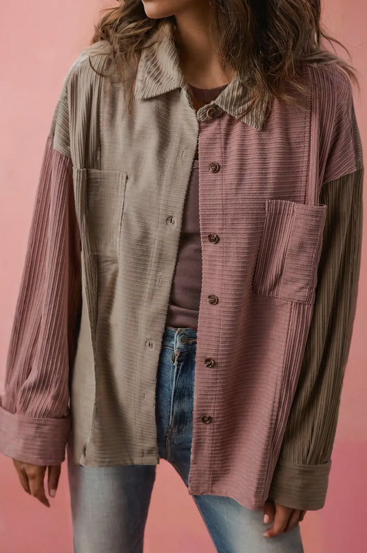Colorblock Textured Button Shacket