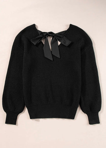 Lantern Sleeve Bow Back Sweater