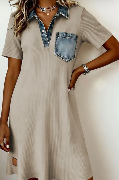 Denim Patchwork Ribbed Dress