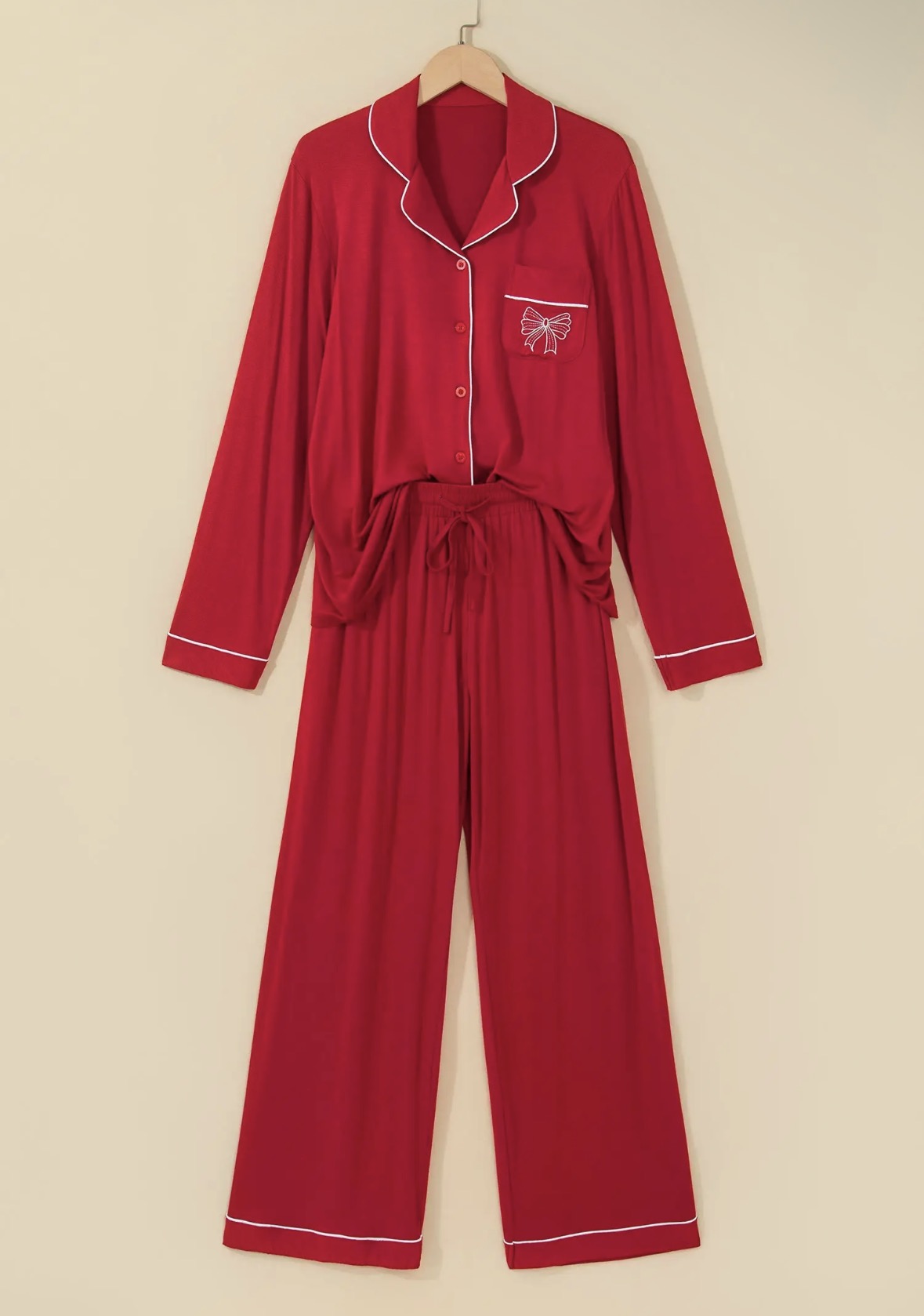 Bow Embroidered Pajama Set